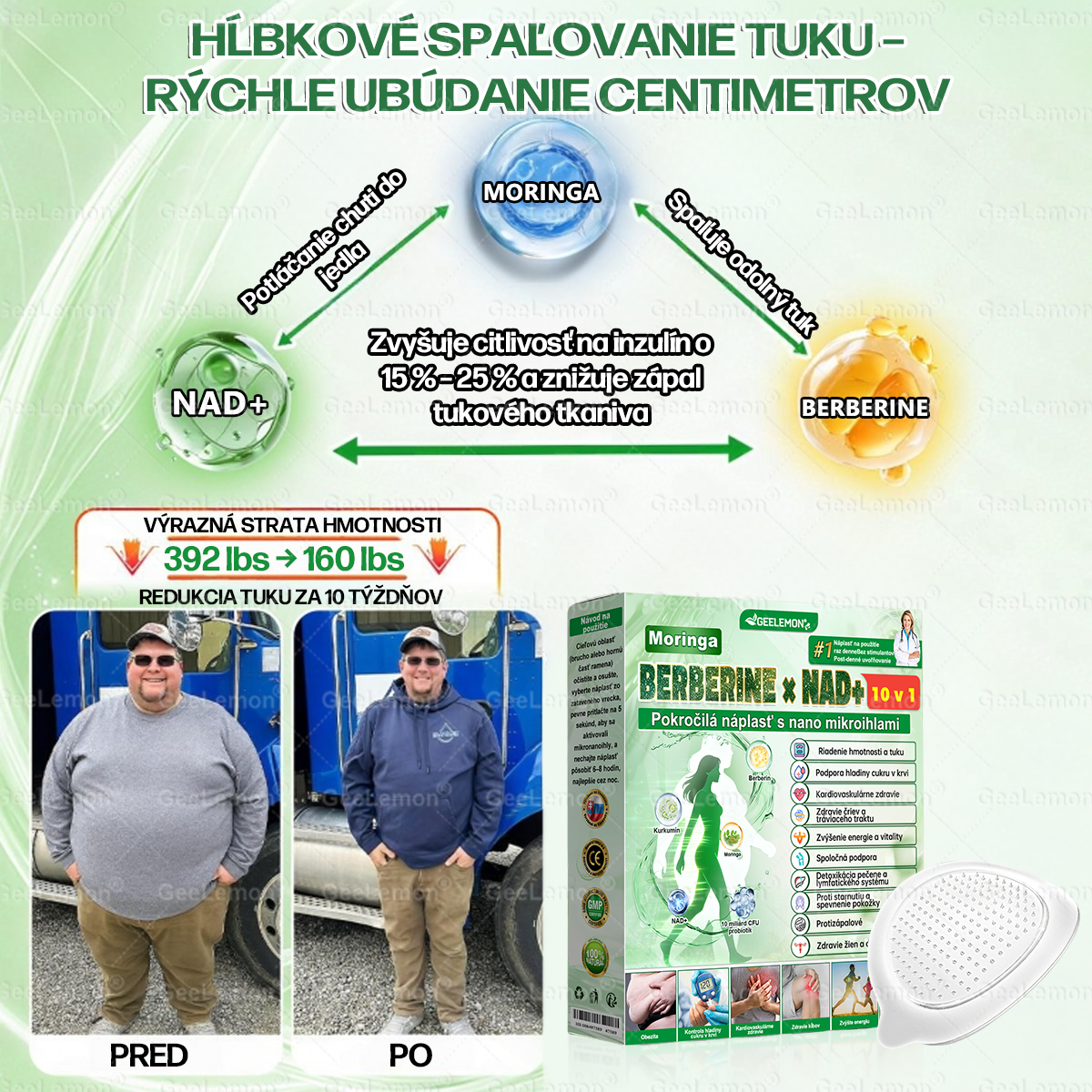 GeeLemon®🎶 Moringa · Berberín × NAD+ 10 v 1 Pokročilý Nano Mikroihličkový Náplasťový Systém ✅ (Stačí raz denne, viditeľné zmeny do 7 dní) Pri obezite, kardiovaskulárnom zdraví, cukrovke,  štítnej žľaze, zdraví čriev, problémoch s kĺbmi a ďalších